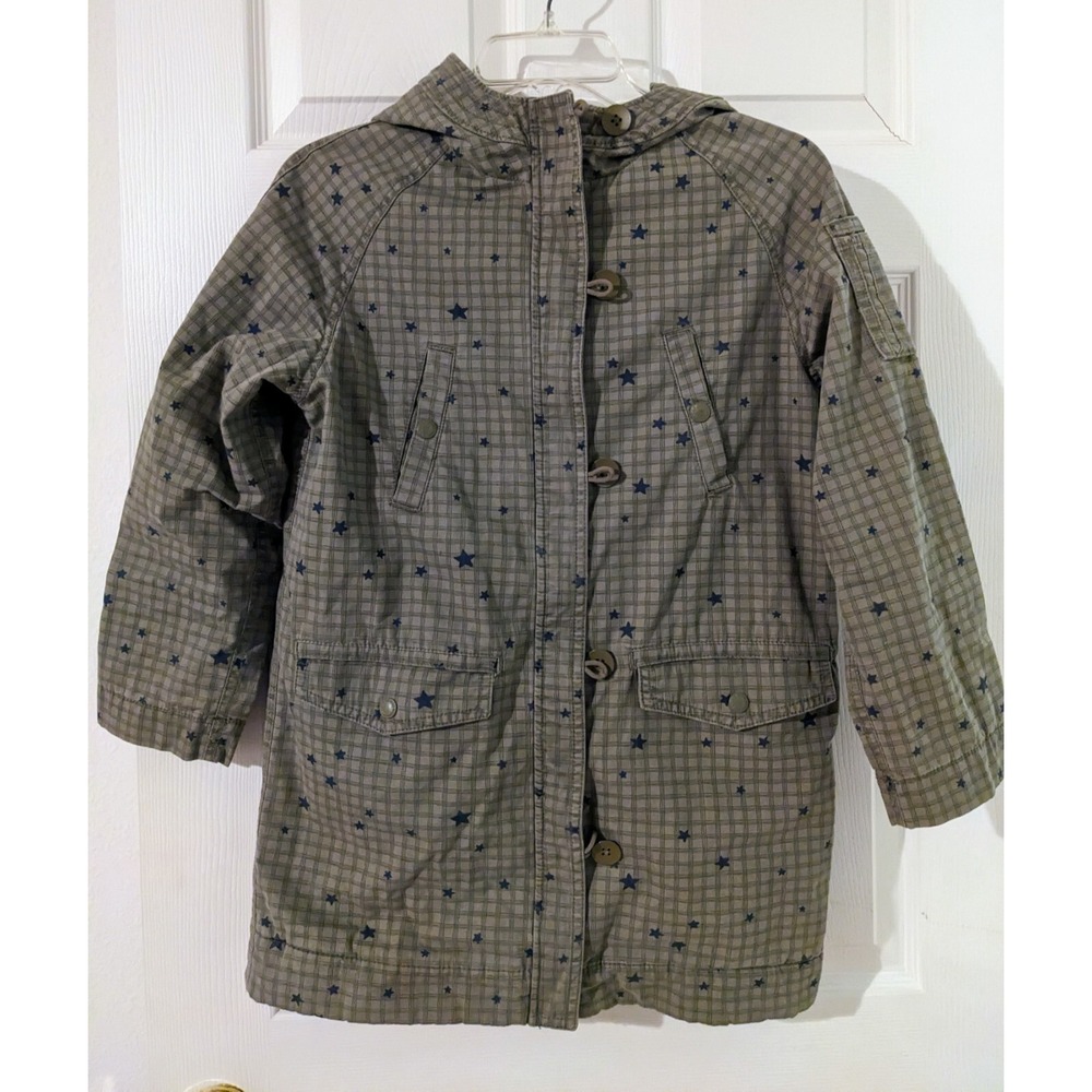 Gap Kids Girls Green‎ Star Print Plaid Hooded Utility Jacket Size L